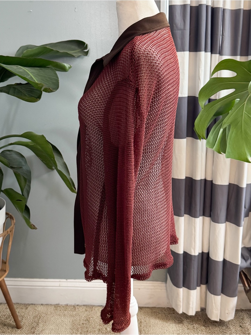 Vintage Charlotte Russe Sheer Crochet Top, Collared, Rust & Brown, Size Large - Picture 3 of 9